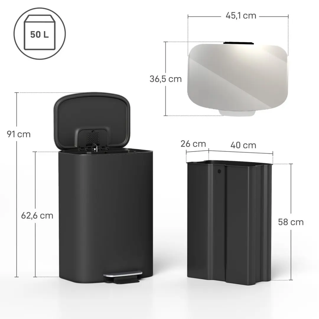 Homcom Pedaalemmer 50L - Zwart