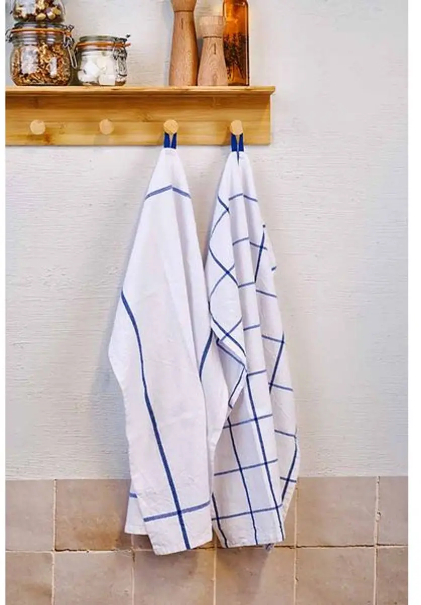 Cosy&Trendy Koton Keukenhanddoekset 4 Stuks - 50x70cm - Wit/Blauw