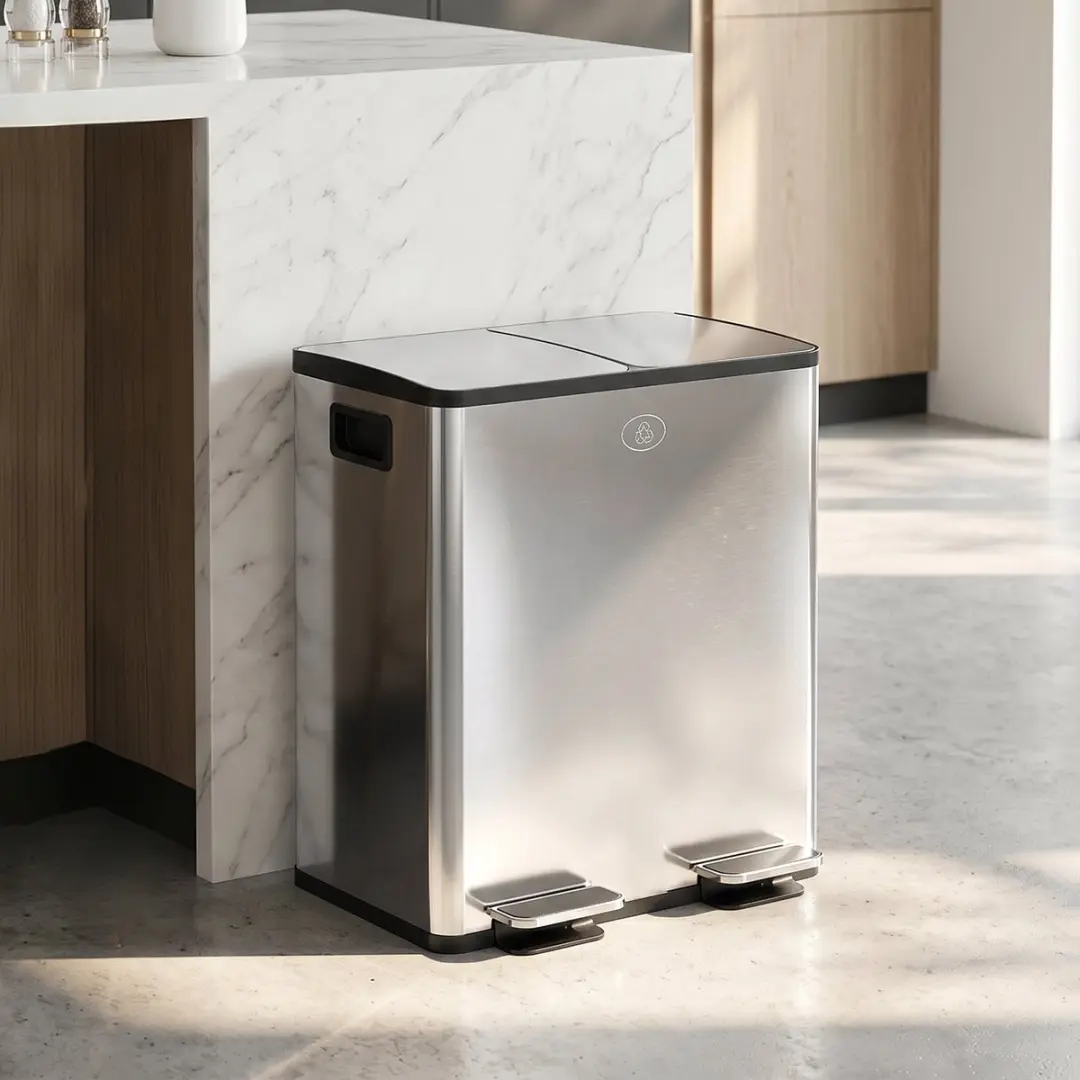 Homcom Prullenbak 40L - 2 Vakken Zilver