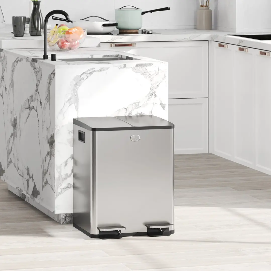 Homcom Prullenbak 40L - 2 Vakken Zilver