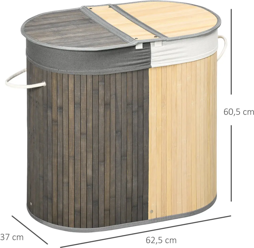Homcom Wasmand Bamboe 62,5x37x60,5cm - Grijs