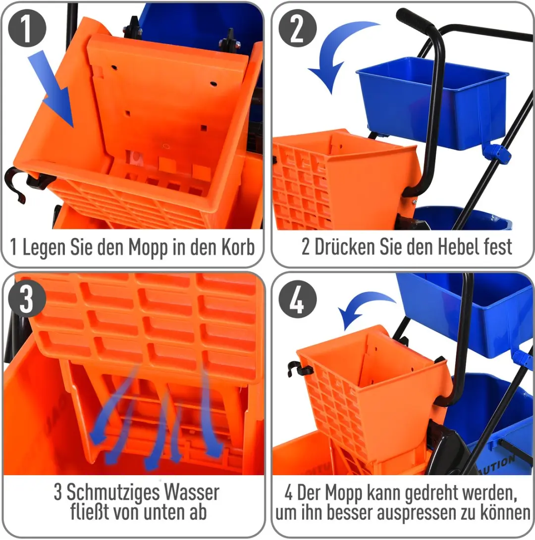 Homcom Putzwagen Kunststof/Metalen 78x45x95cm - 26L - Meerkleurig