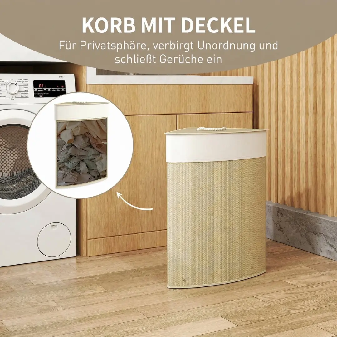 Homcom Wasmand Bamboe 35x35x60cm - Natuurlijk Hout - afbeelding 6 van 6