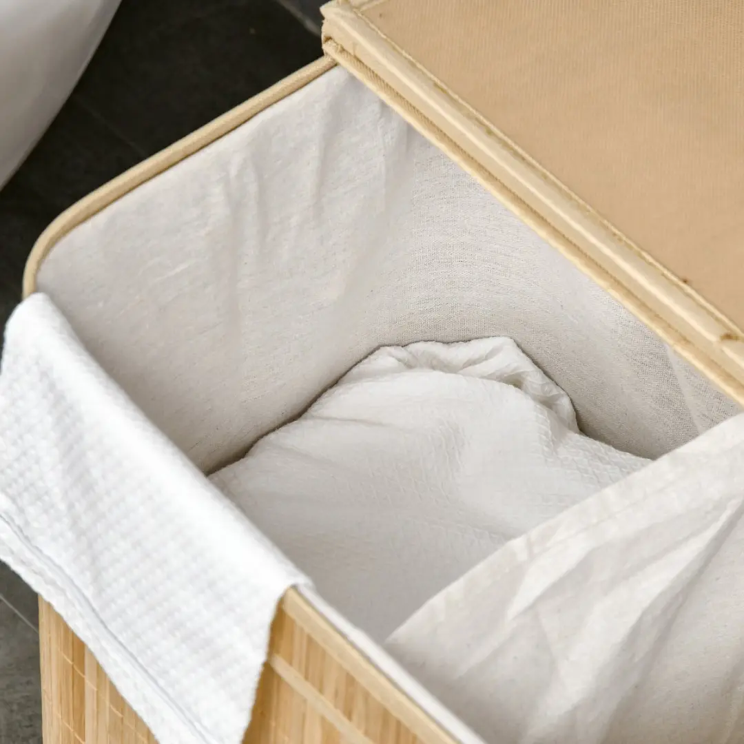 Homcom Wasmand Bamboe 54x35x60cm - 2 Vakken - Natur