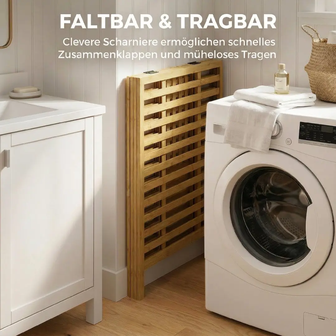 Homcom Wasmand Bamboe Crèmewit 55L - 55x36x64cm