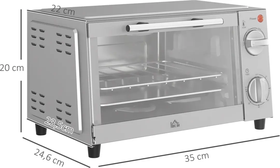 Homcom Minibackoven 750W - 8L - Incl. rooster & bakplaat - Zilver