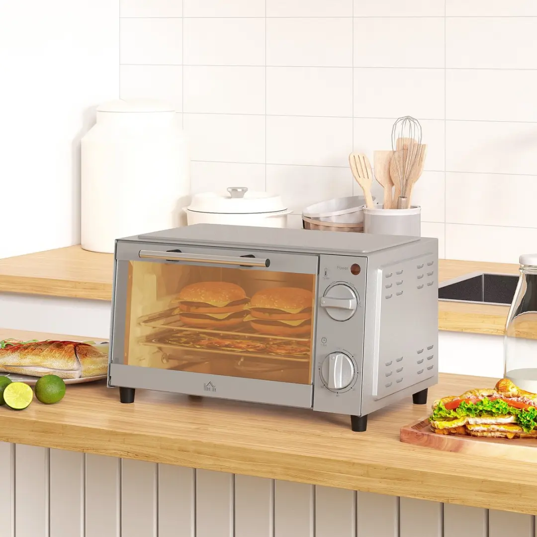 Homcom Minibackoven 750W - 8L - Incl. rooster & bakplaat - Zilver