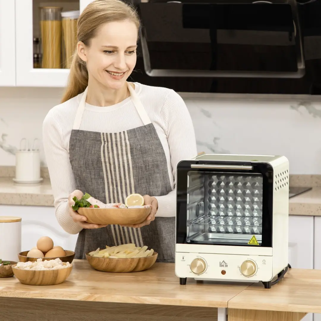 Homcom Mini-oven 15L - 1000W - 4 standen - Cremewit