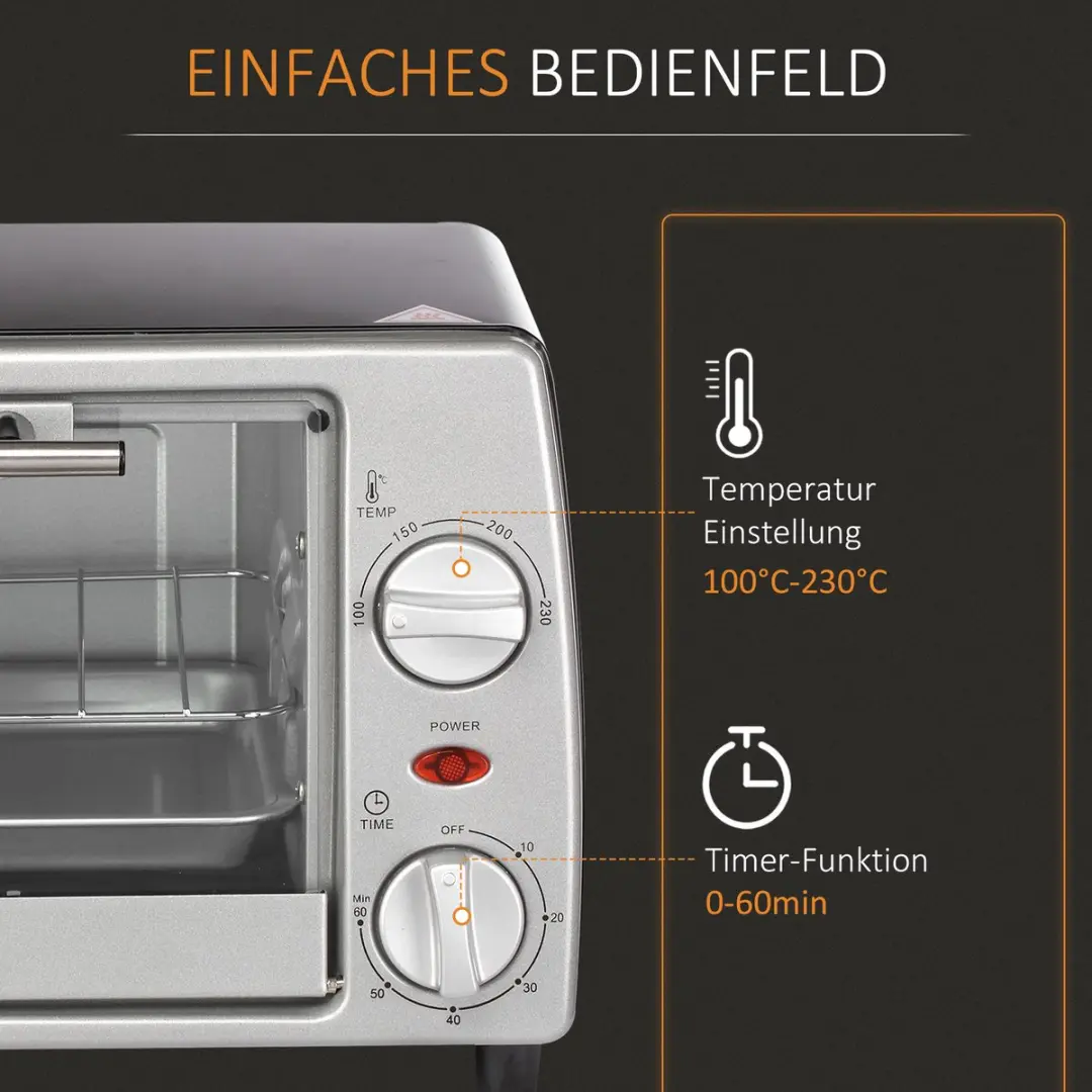 Homcom Mini-oven 10L - 2 Inslaghoogtes - Zilver