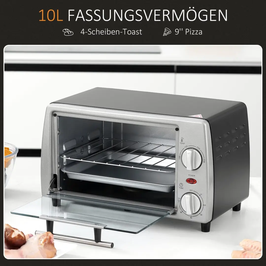 Homcom Mini-oven 10L - 2 Inslaghoogtes - Zilver