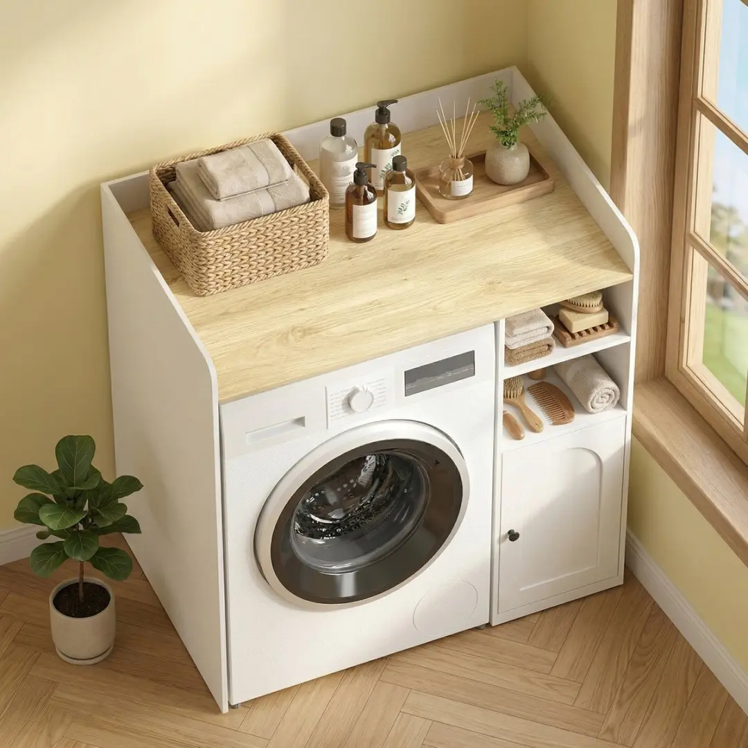 Homcom Wasmachinekast MDF 93,5L x 60B x 100Hcm - Wit/Natuur