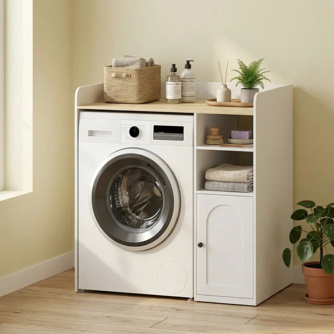 Homcom Wasmachinekast MDF 93,5L x 60B x 100Hcm - Wit/Natuur