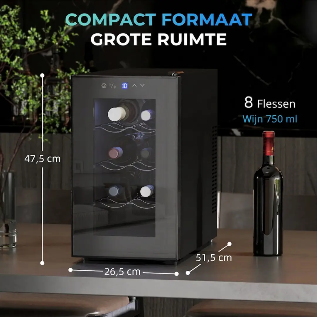 Homcom Mini-koelkast Wijnkoelkast 21L - 8 Flessen - Zwart