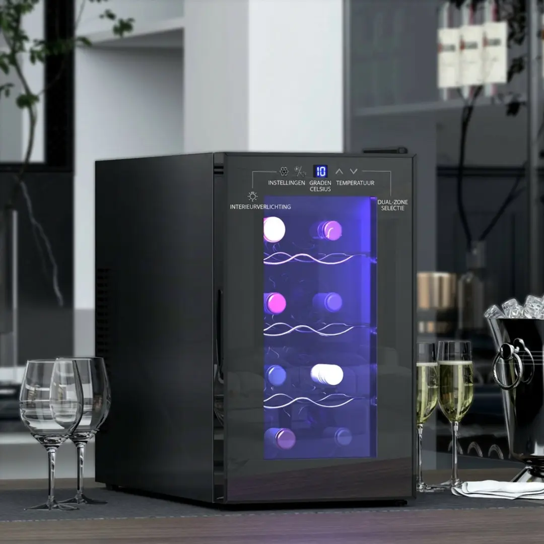 Homcom Mini-koelkast Wijnkoelkast 21L - 8 Flessen - Zwart