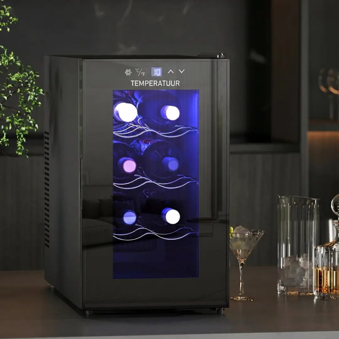 Homcom Mini-koelkast Wijnkoelkast 21L - 8 Flessen - Zwart