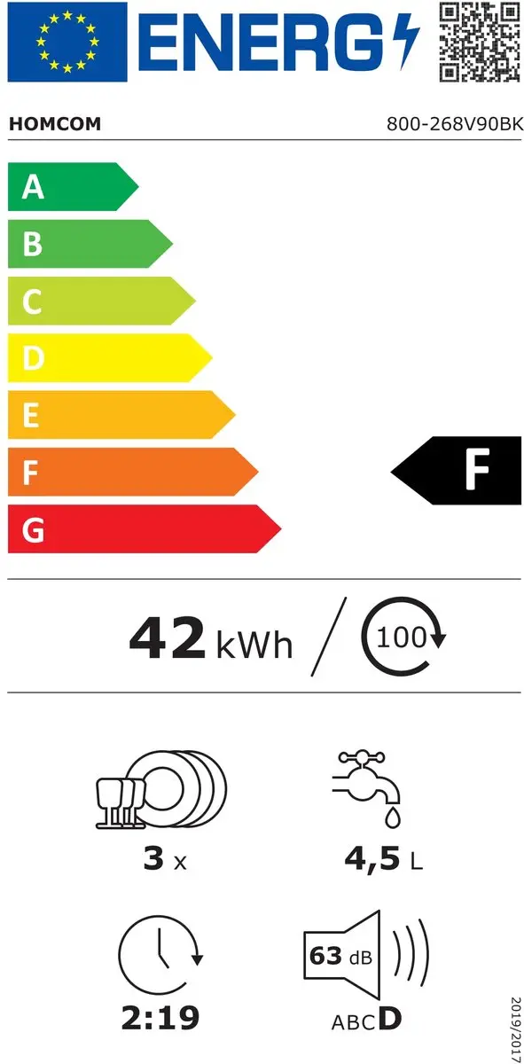Homcom Tafelvaatwasser 4 Couverts 45L - Zwart