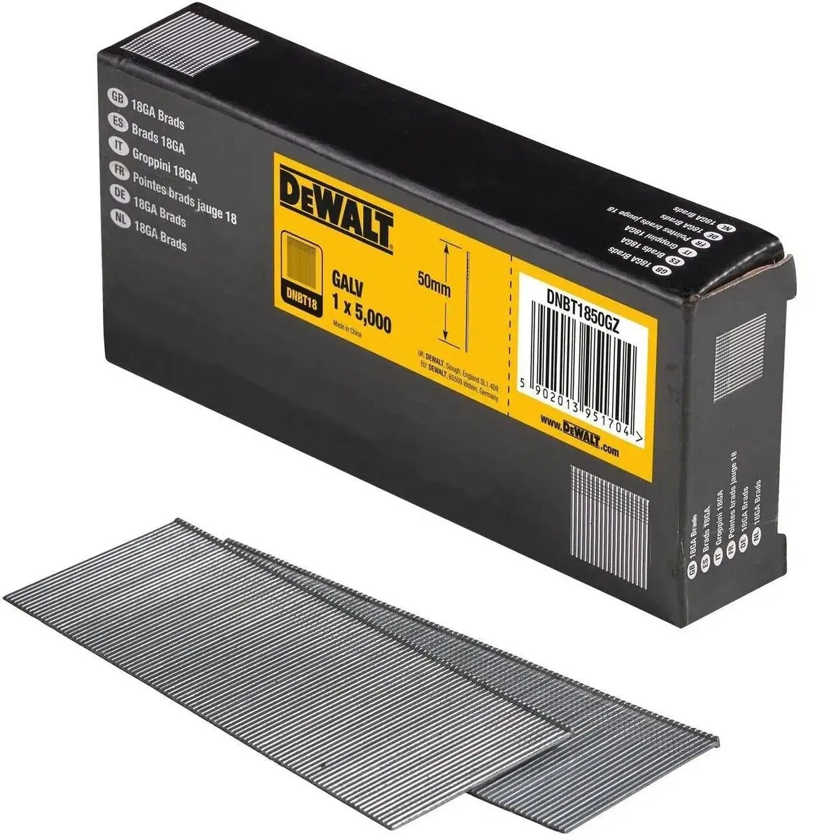 DeWalt DNBT1850GZ Bradnagels 18Gauge - 1.25x50mm - 5000 Stuks