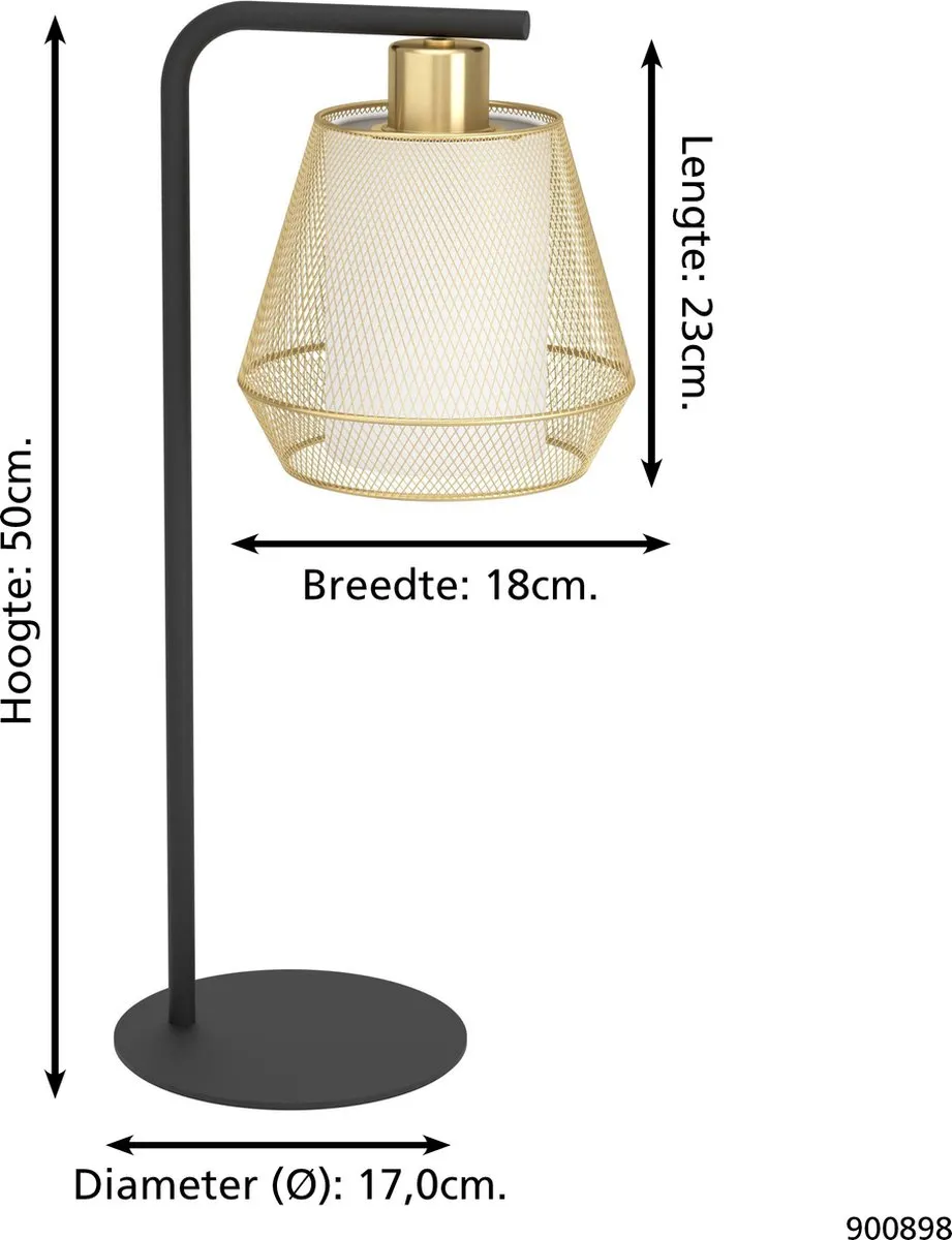 Eglo Ciudadela Tafellamp E27 - 50 cm - Zwart/Goud/Wit