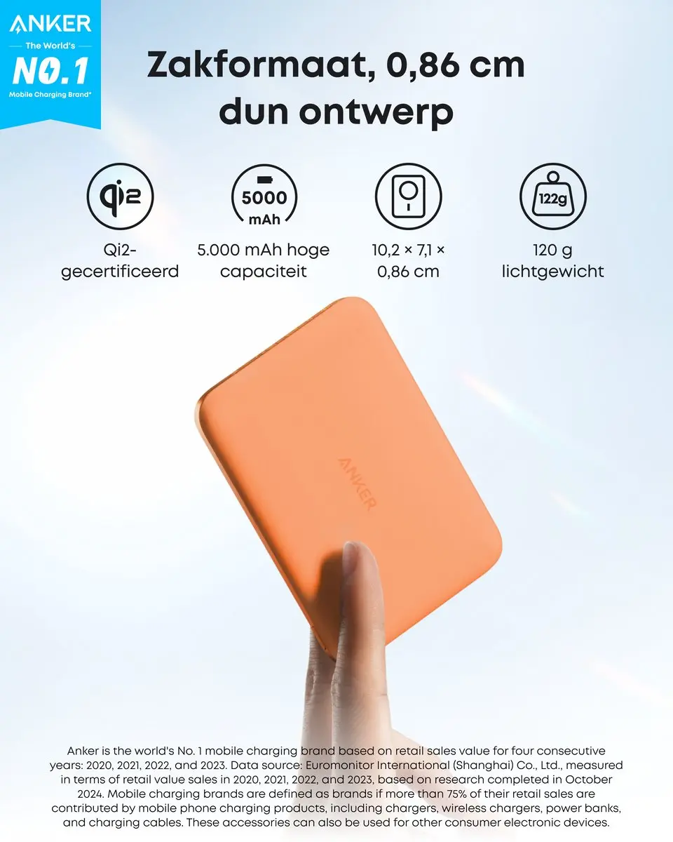 Anker Nano Powerbank 5000mAh - 15W MagSafe - Oranje - afbeelding 6 van 6