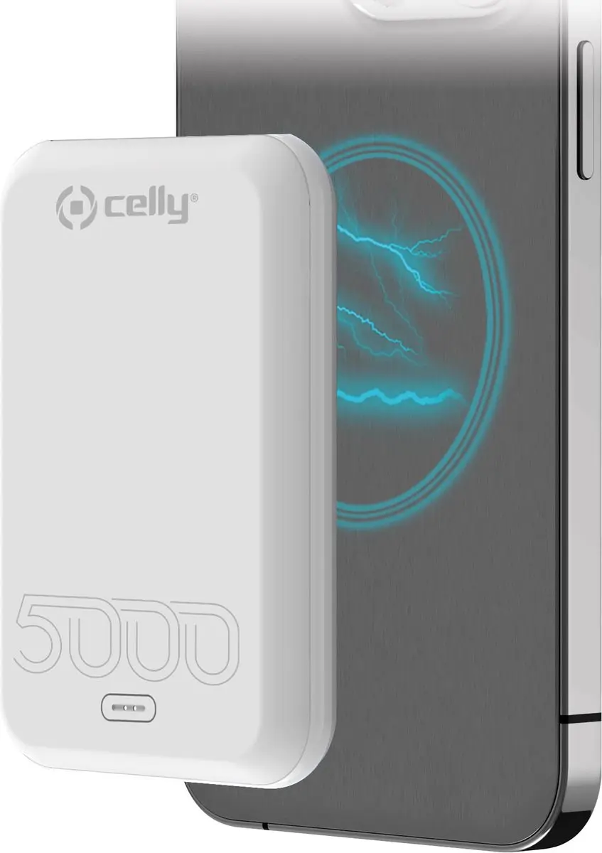 Celly MagCharge 2-in1 Powerbank MAGPB5000EVOWH - 5000mAh Wit - afbeelding 2 van 5