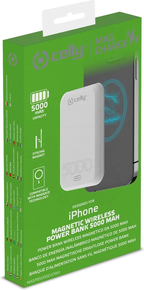 Celly MagCharge 2-in1 Powerbank MAGPB5000EVOWH - 5000mAh Wit - afbeelding 5 van 5