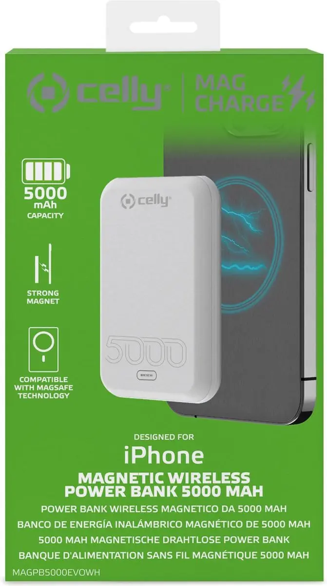 Celly MagCharge 2-in1 Powerbank MAGPB5000EVOWH - 5000mAh Wit - afbeelding 4 van 5