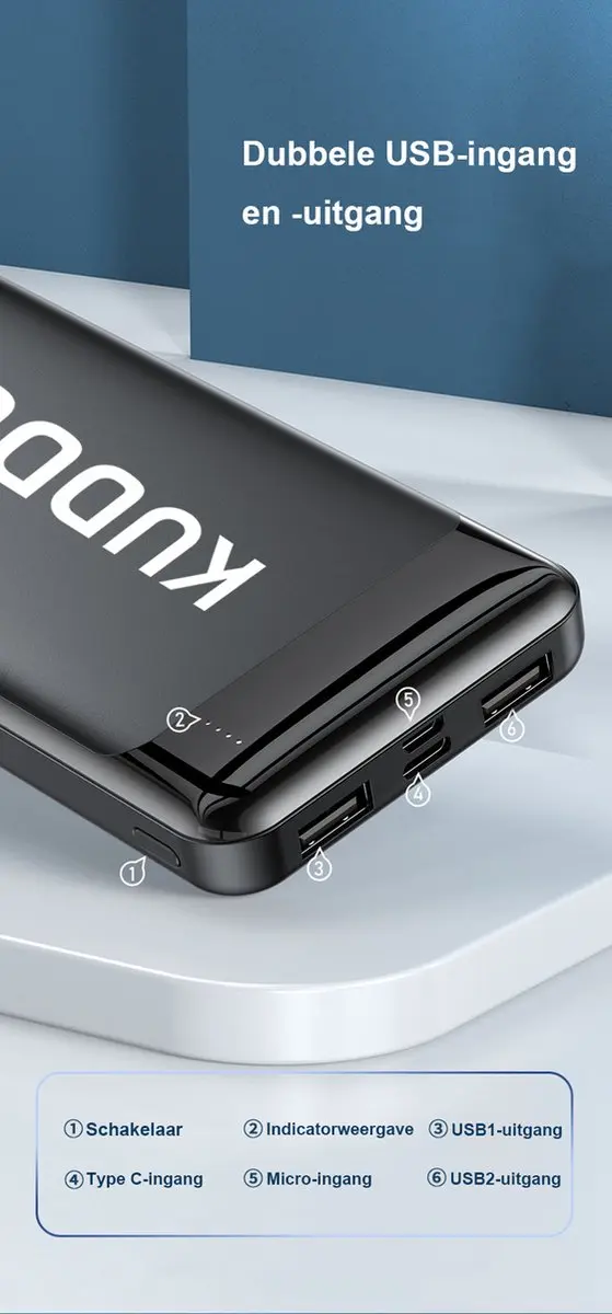 Kuddle Powerbank 10.000mAh - 2x USB - Zwart