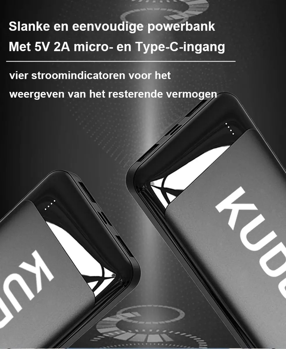 Kuddle Powerbank 10.000mAh - 2x USB - Zwart