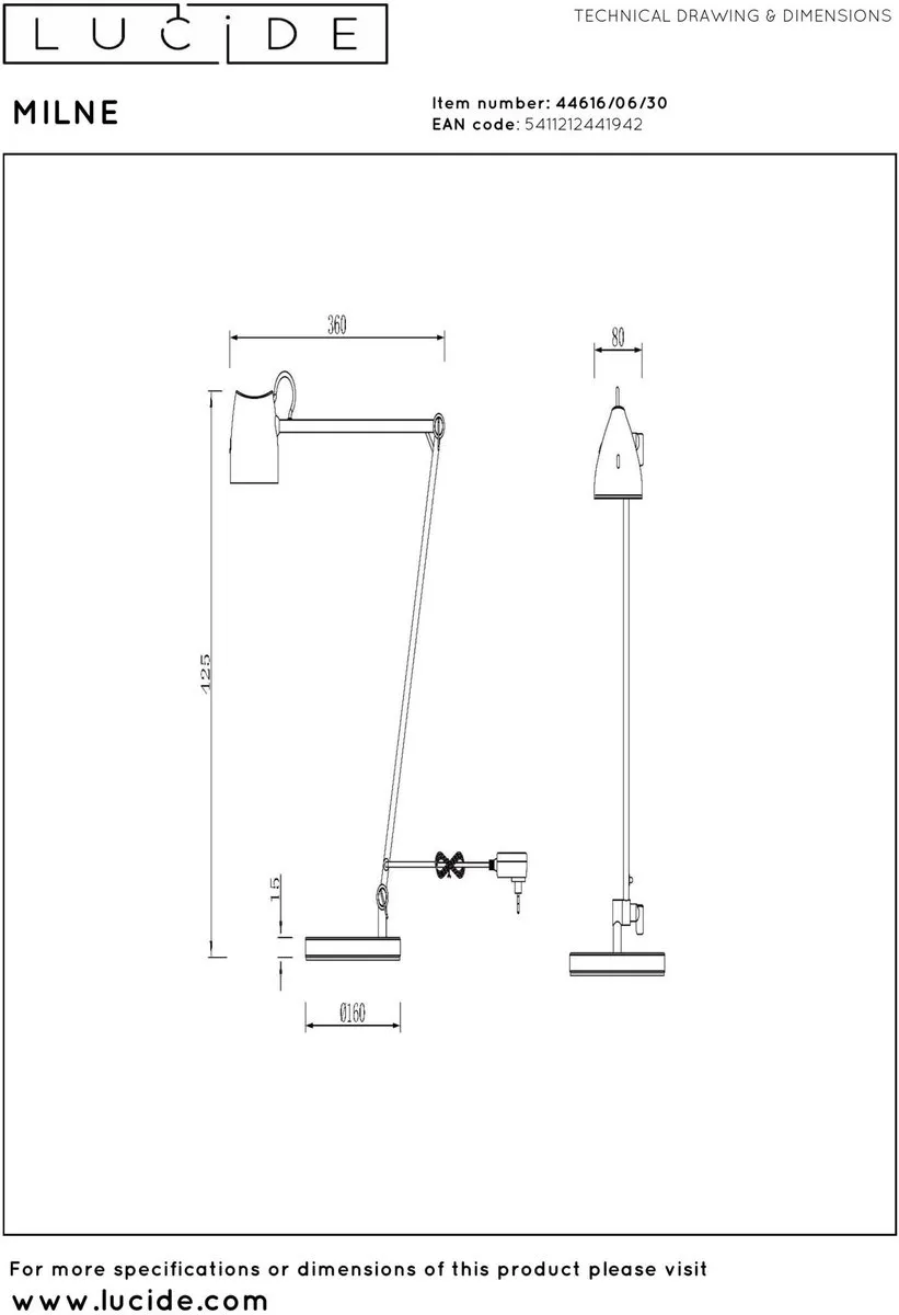 Lucide Milne LED Leeslamp 8W 2700K - Zwart