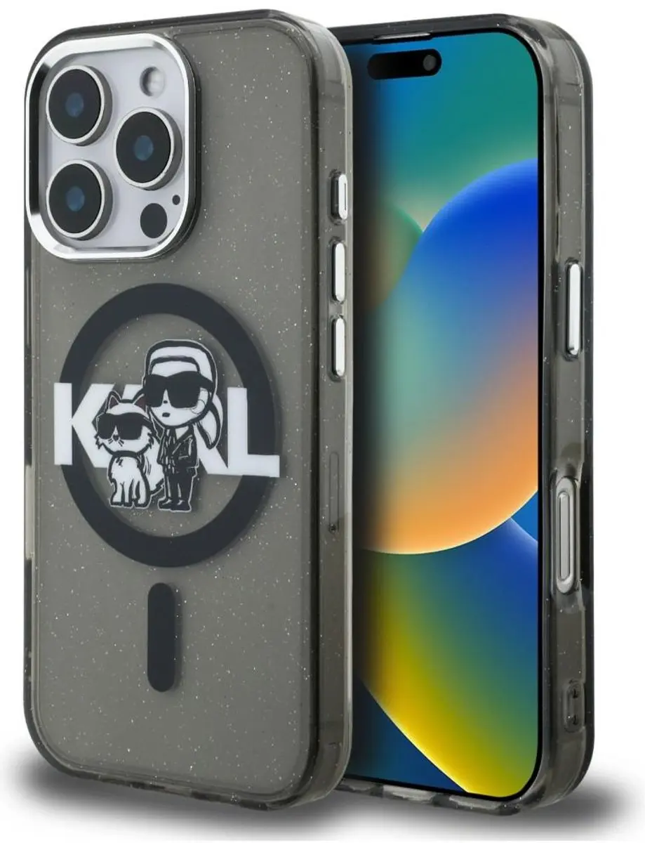Karl Lagerfeld IML Glitter Karl & Choupette MagSafe Hoesje iPhone 16 Pro