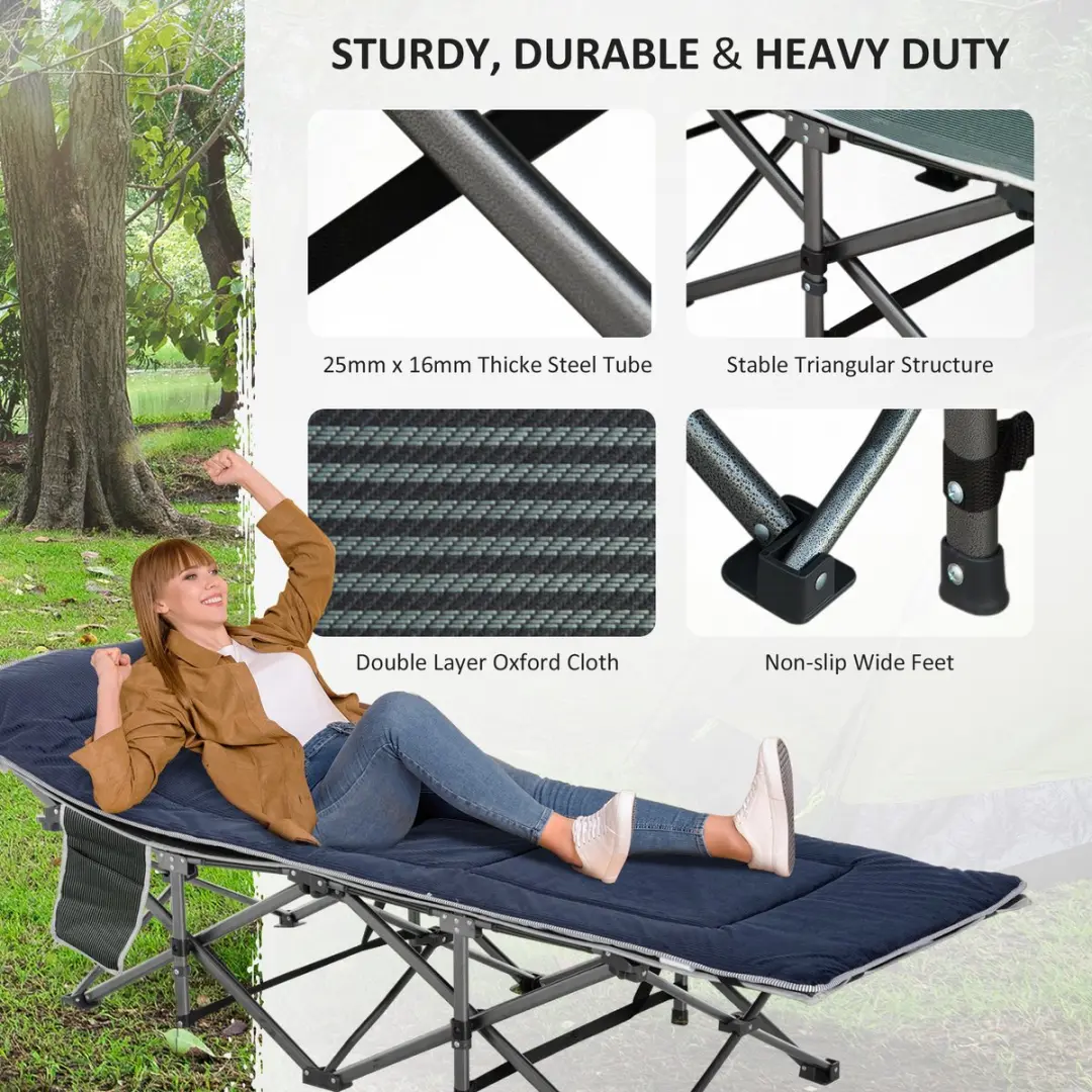 Outsunny A20-207 Opvouwbaar Campingbed 1 Persoon - Donkerblauw/Grijs