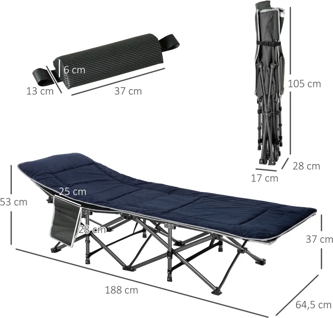 Outsunny A20-207 Opvouwbaar Campingbed 1 Persoon - Donkerblauw/Grijs
