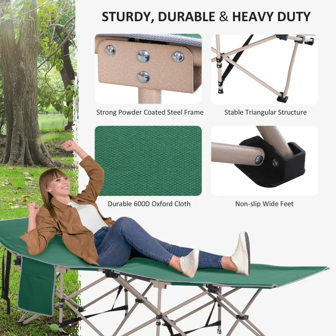 Outsunny Campingbed Stahl Oxford 190x68x52cm - 150kg - Groen
