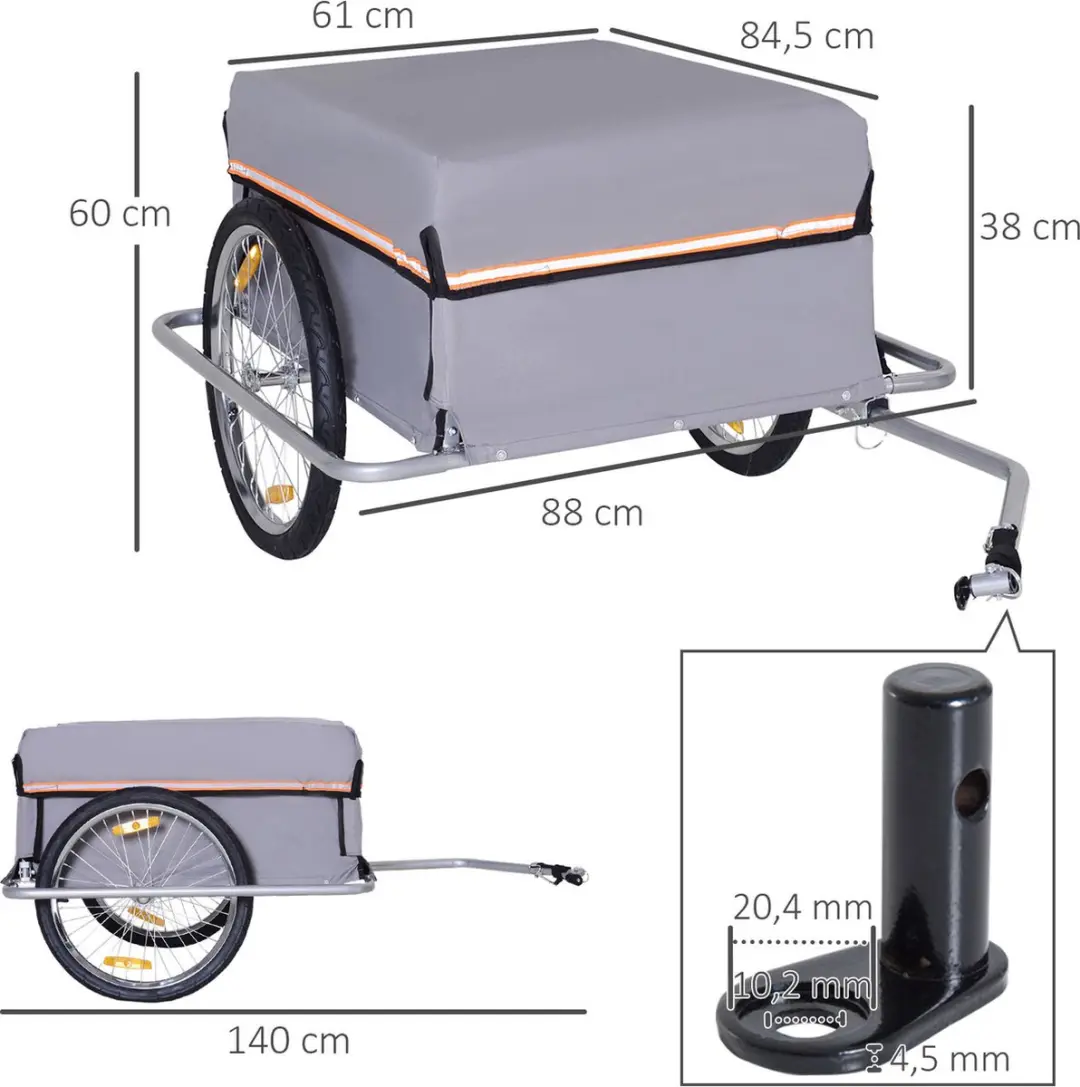 Homcom Fietskar Grijs - Afneembaar Zeil