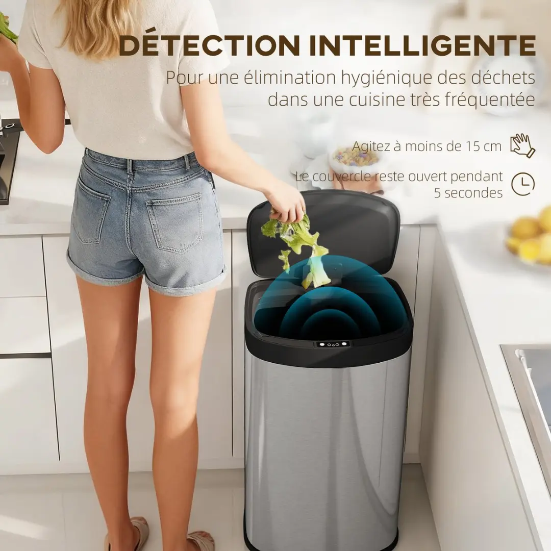 Homcom Sensor Bin Roestvrij Staal 38x28,5x69cm - Zilver