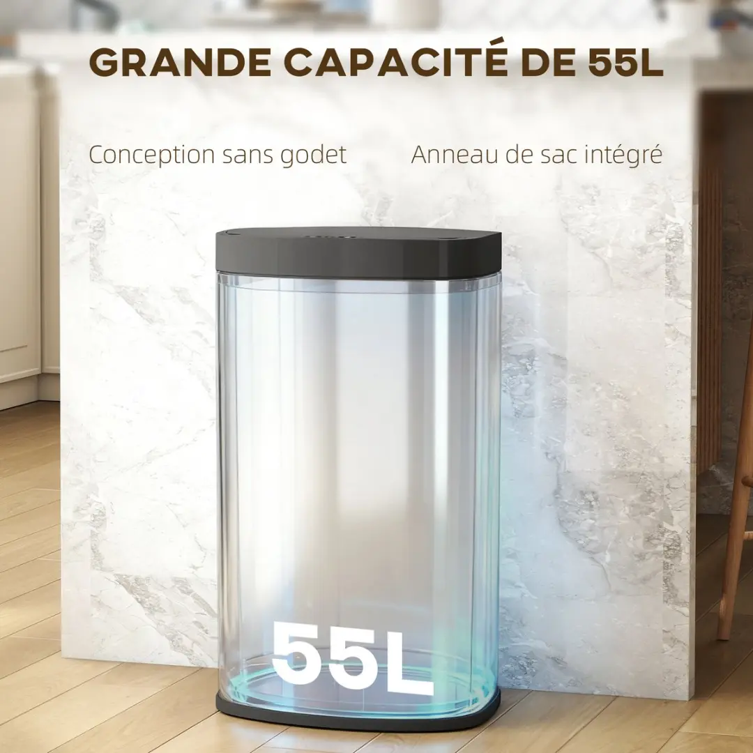 Homcom Sensor Bin Roestvrij Staal 38x28,5x69cm - Zilver