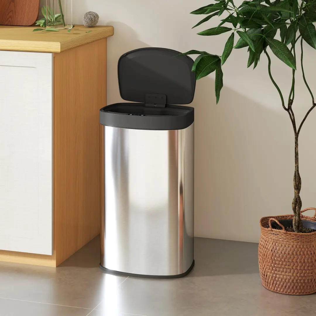 Homcom Sensor Bin Roestvrij Staal 38x28,5x69cm - Zilver