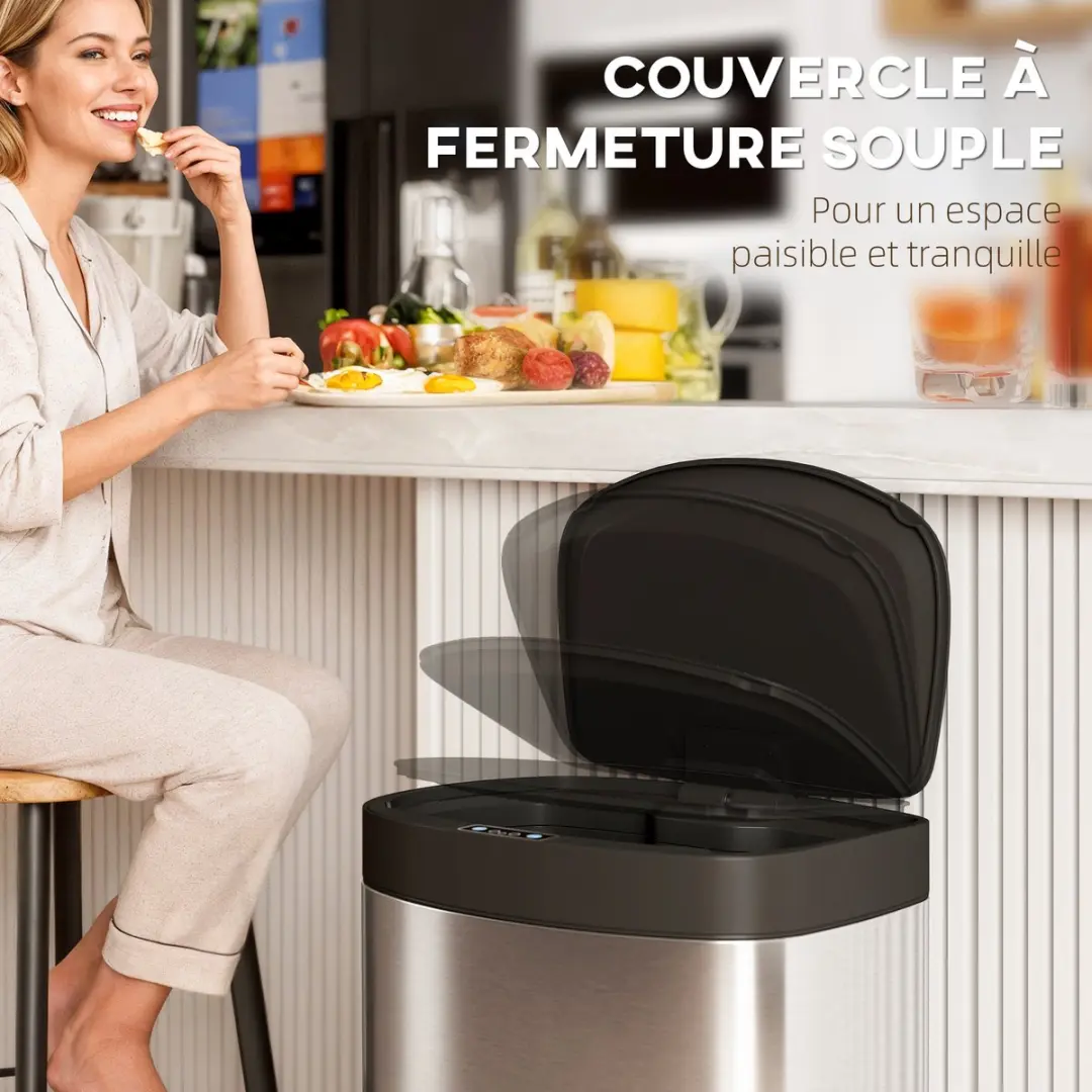 Homcom Sensor Bin Roestvrij Staal 38x28,5x69cm - Zilver