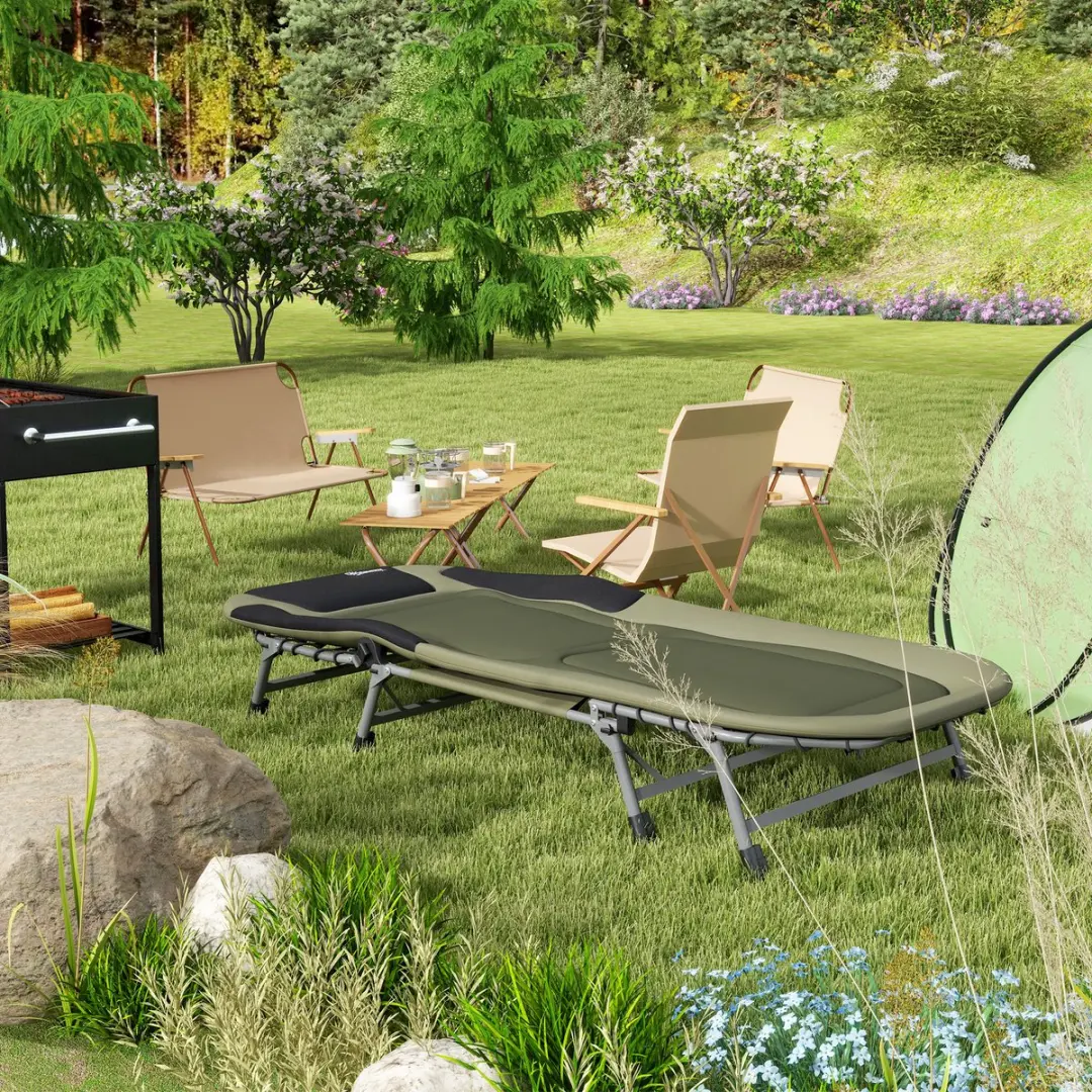 Outsunny Campingbed 200L x 85B x 40-51H cm - Groen