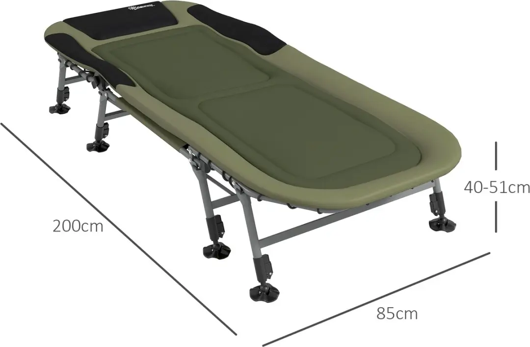 Outsunny Campingbed 200L x 85B x 40-51H cm - Groen