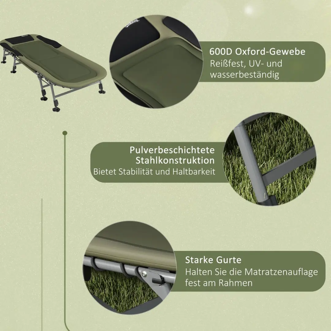 Outsunny Campingbed 200L x 85B x 40-51H cm - Groen