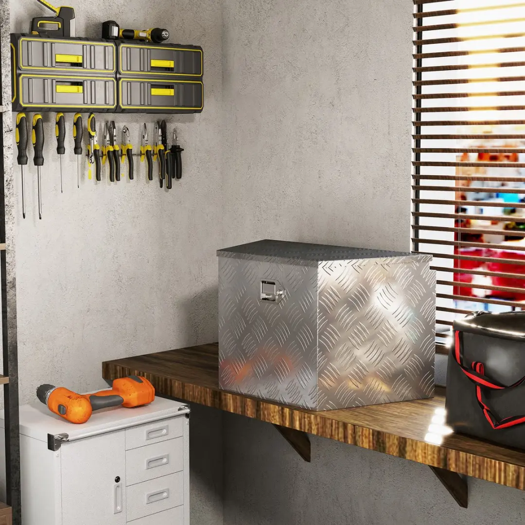 Homcom Opslagwagenbox Aluminium 73,7x41x46cm - Zilver - afbeelding 6 van 6