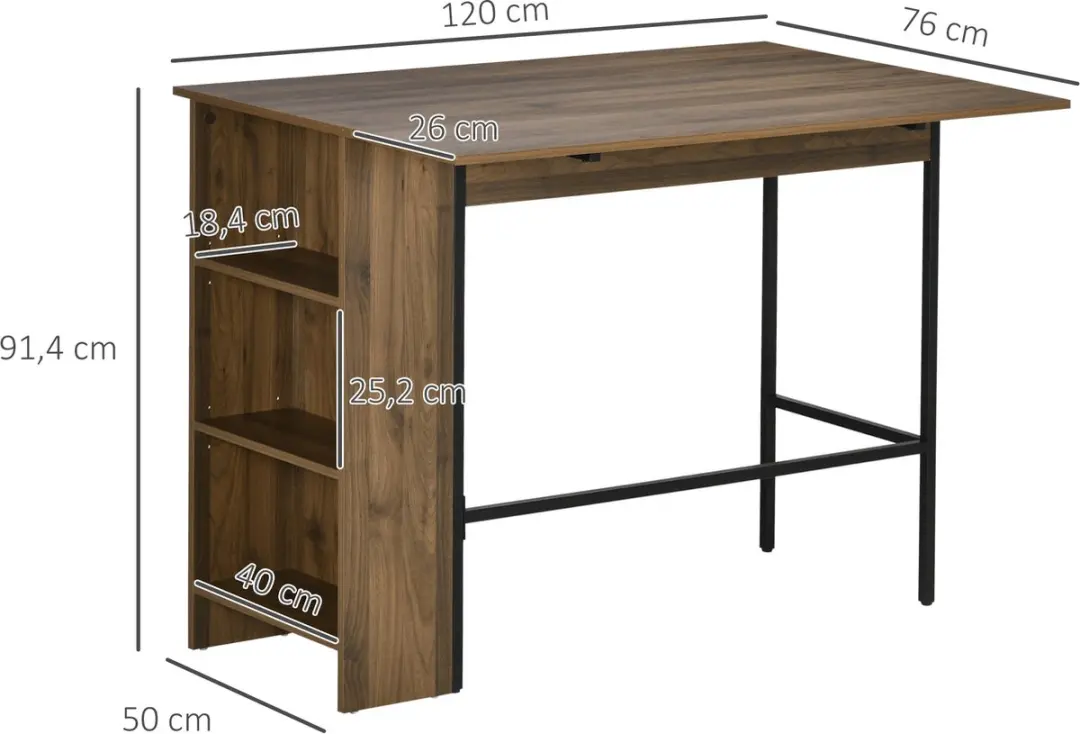 Homcom Bartafel met plank 120x76x91,4cm - Bruin - afbeelding 6 van 6