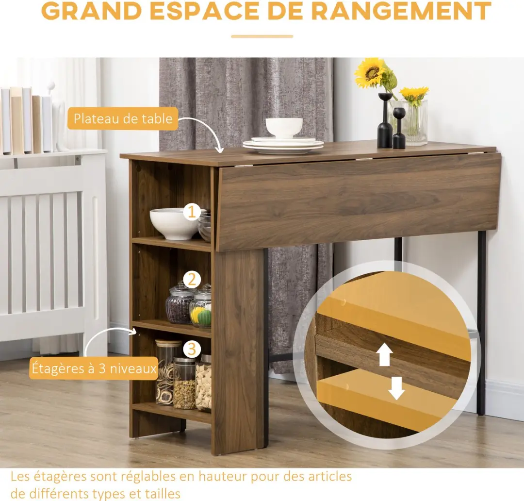 Homcom Bartafel met plank 120x76x91,4cm - Bruin