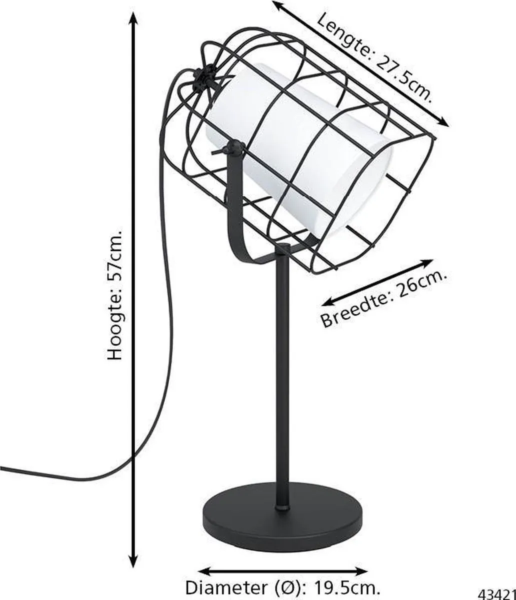 Eglo Bittams Tafellamp E27 - 57cm - Zwart/Wit