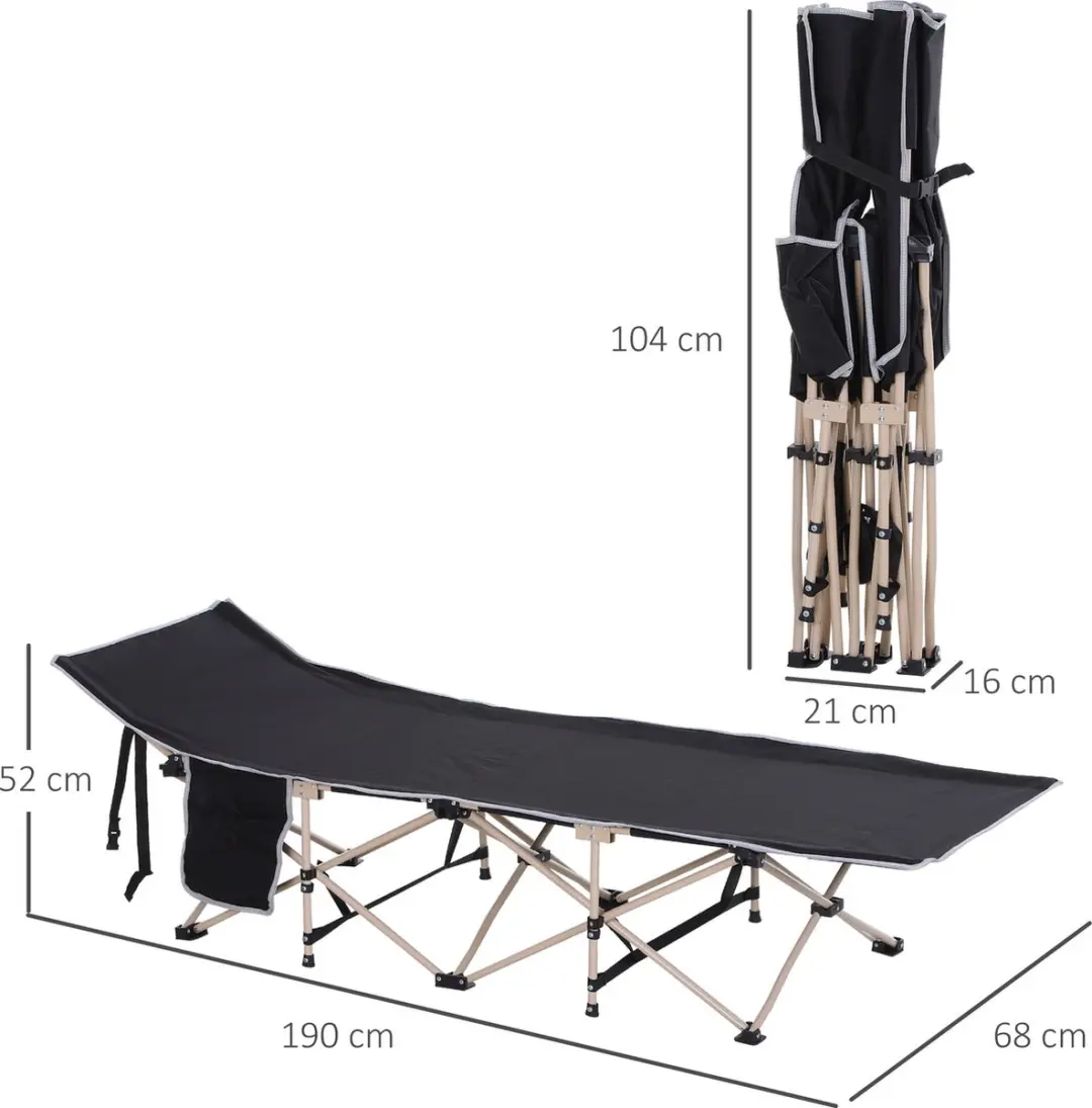 Outsunny Opvouwbaar Campingbed 1 Persoon - 150 kg - Zwart