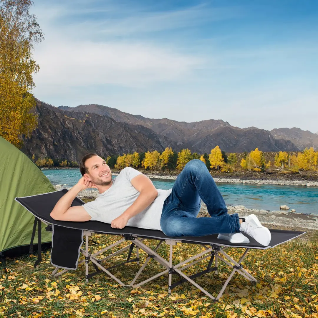 Outsunny Opvouwbaar Campingbed 1 Persoon - 150 kg - Zwart