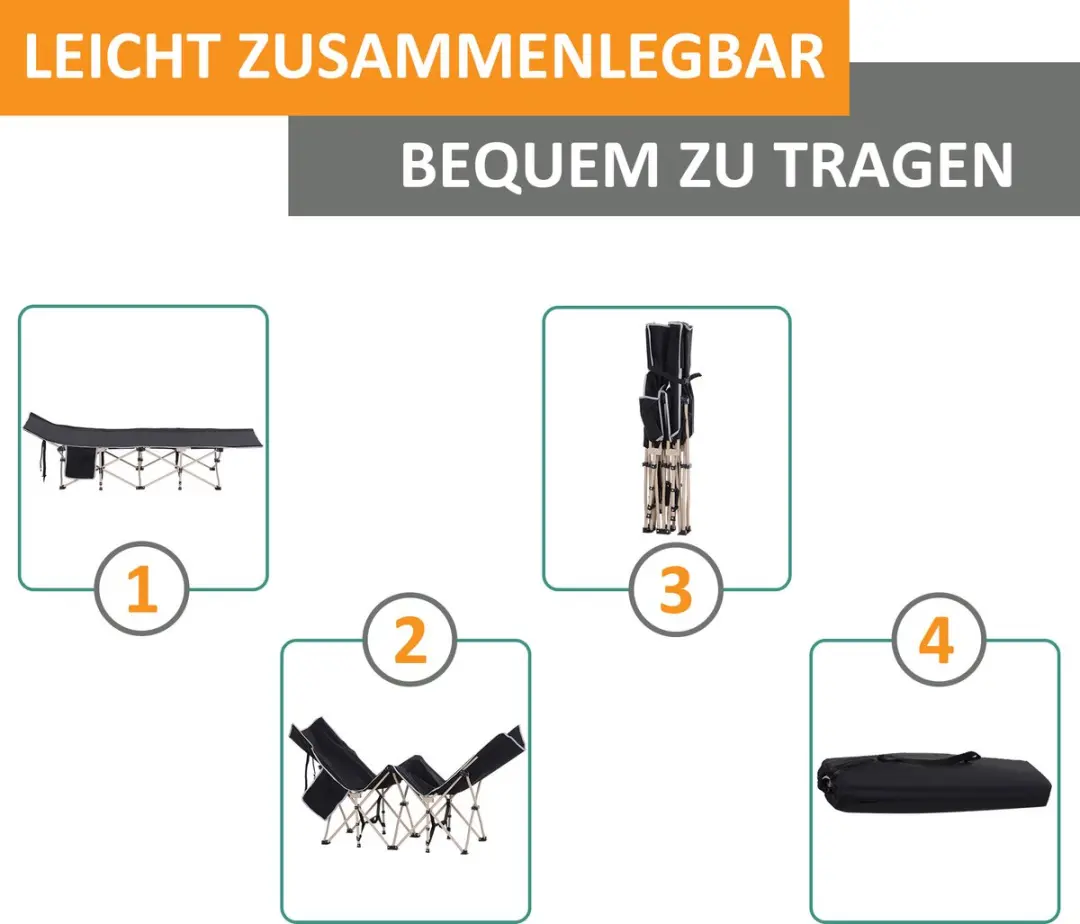 Outsunny Opvouwbaar Campingbed 1 Persoon - 150 kg - Zwart - afbeelding 6 van 6