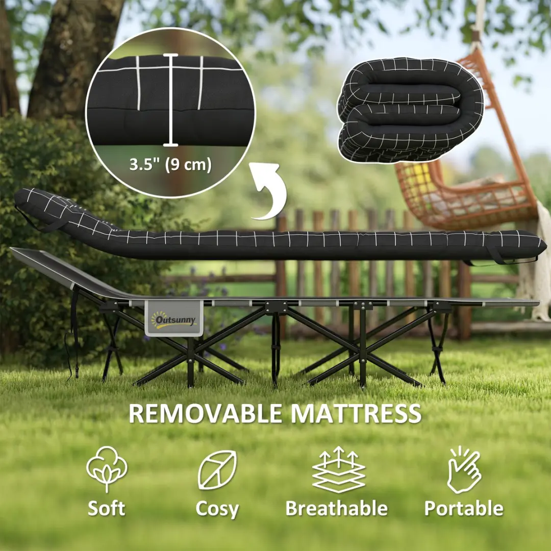 Outsunny Opvouwbaar Kampeerbed 190x67x37cm - Zwart