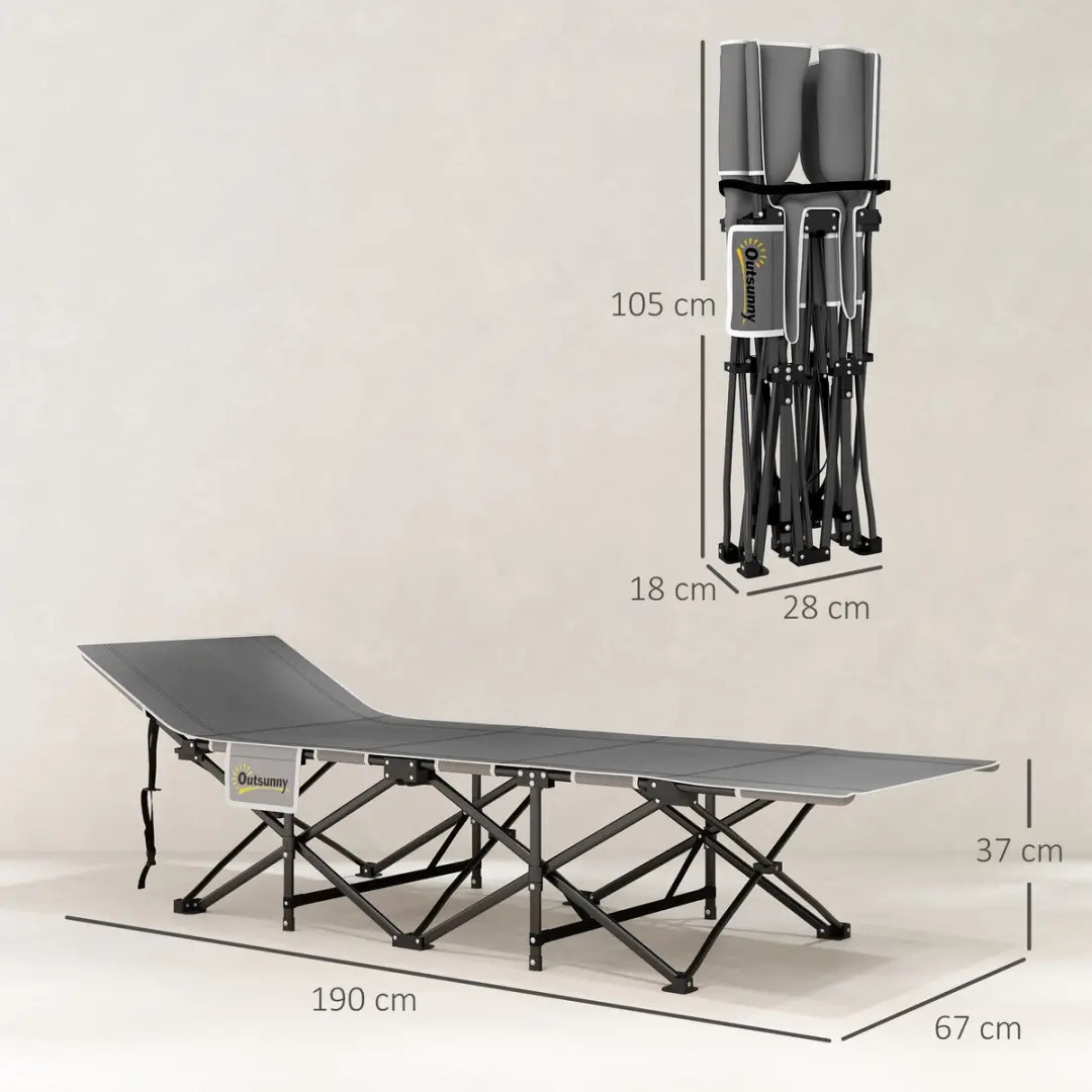 Outsunny Opvouwbaar Kampeerbed 190x67x37cm - Zwart